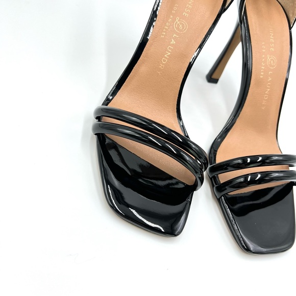 Chinese Laundry Faux Vegan Black Patent Leather Ankle Strap Dress Sandals Heels - Picture 4 of 13